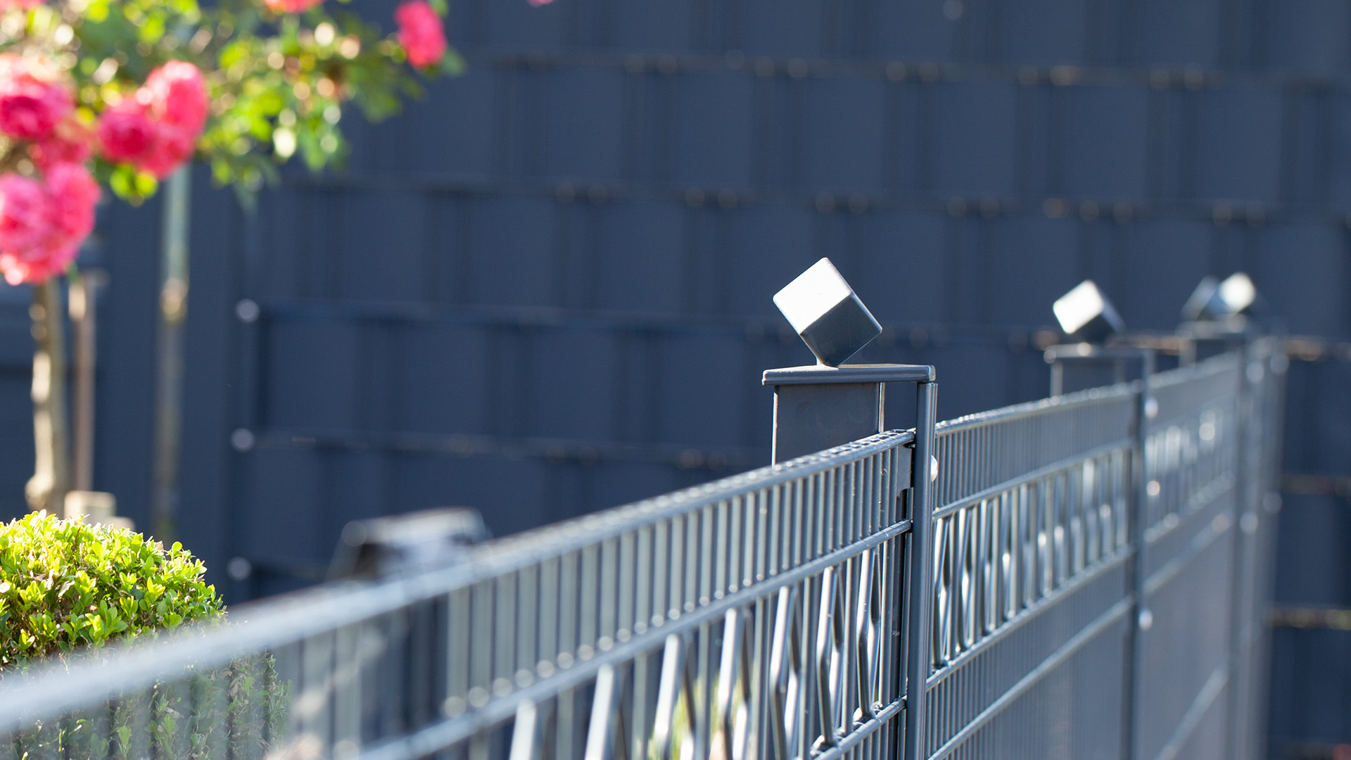 Zaunpfosten mit Abdeckkappe mit Würfel in einer Reihe