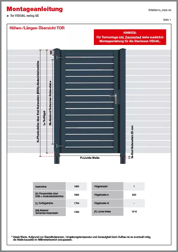Montageanleitung für Vidual swing SE