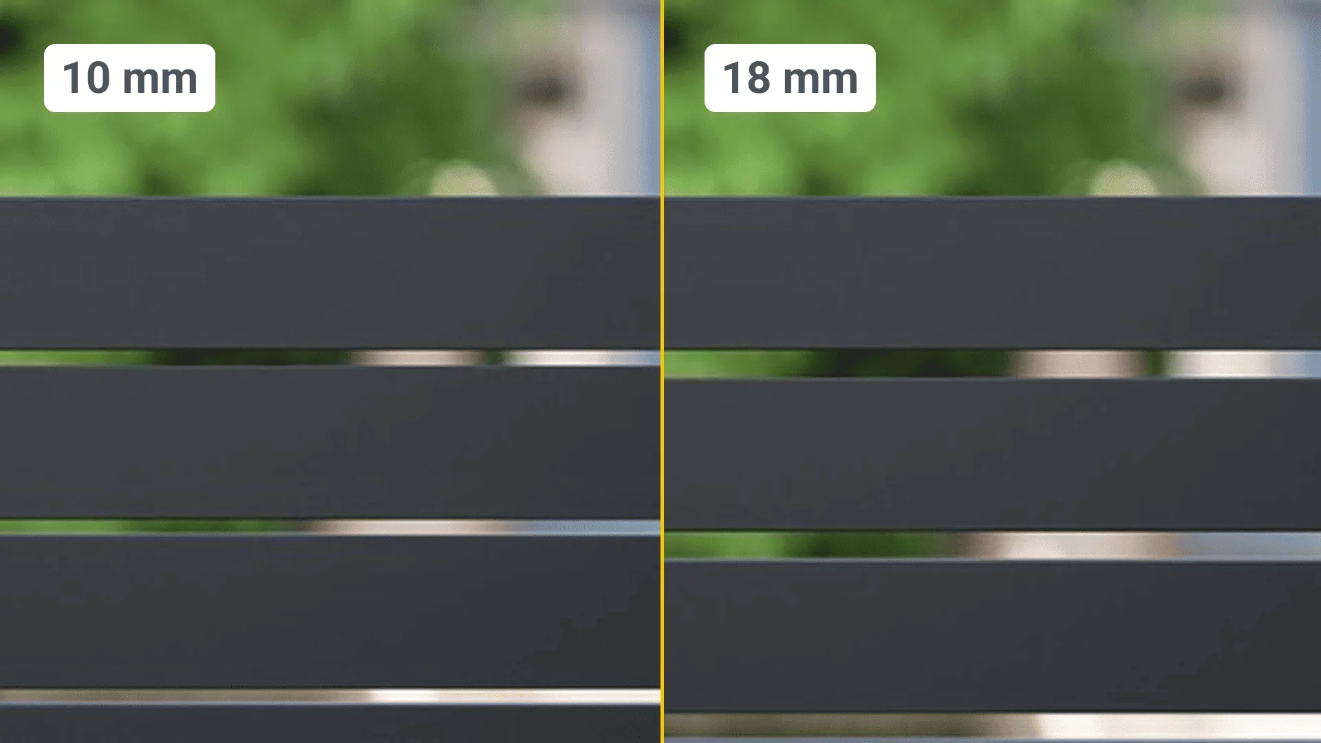 Ein Bild mit VIDUAL Panellen das einen Distanz unterschied aufzeigt 10mm und 18mm