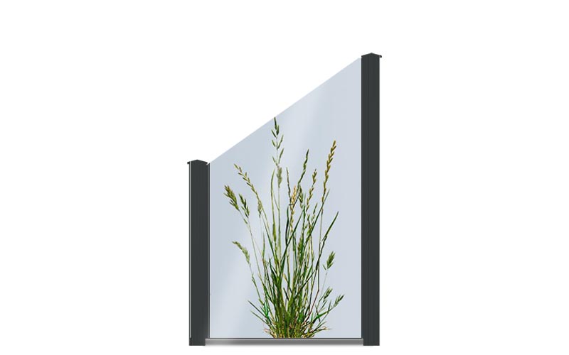 schräges Glaselement mit einer Pflanze bedruckt