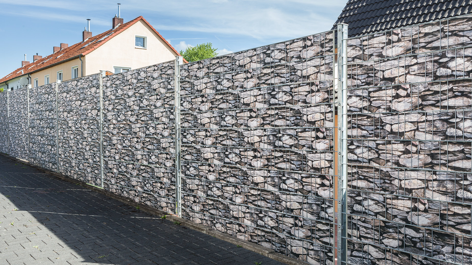 Sichtschutzzaun mit dem Design mediterrane Steinmauer